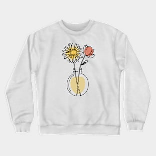 Daisy And Rose Flower Minimal Line Art Crewneck Sweatshirt